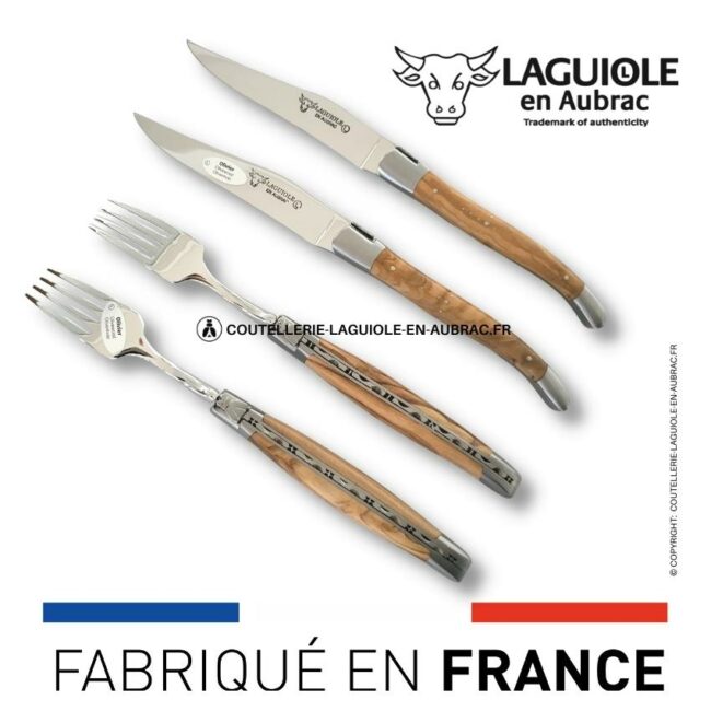 coffret 2 couteaux + 2 fourchettes laguiole olivier