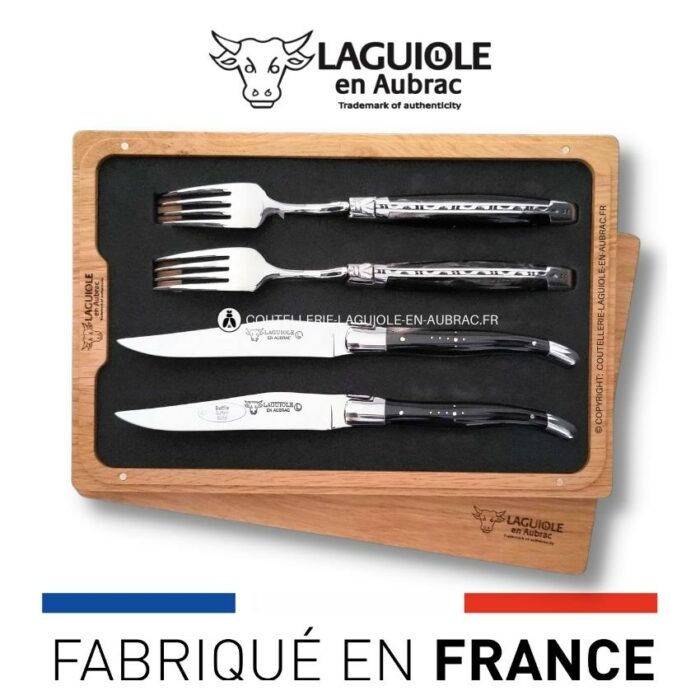 coffret 2 couteaux + 2 fourchettes laguiole corne de buffle
