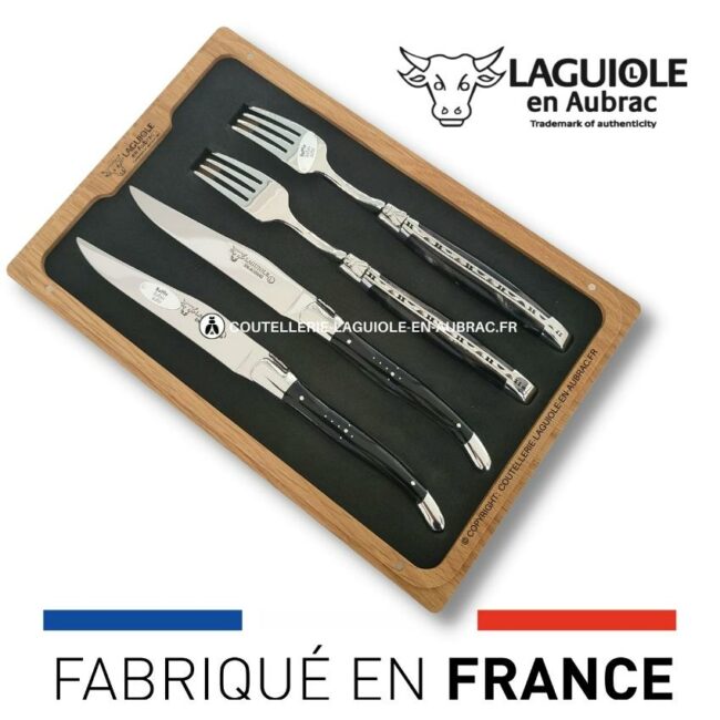 coffret 2 couteaux + 2 fourchettes laguiole corne de buffle