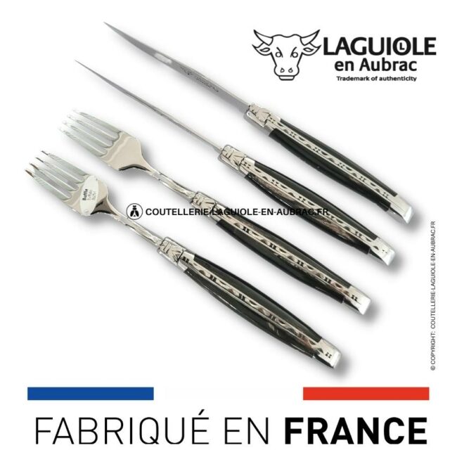 coffret 2 couteaux + 2 fourchettes laguiole corne de buffle