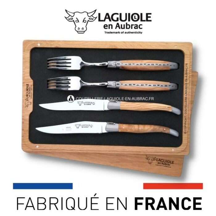 coffret 2 couteaux + 2 fourchettes laguiole olivier