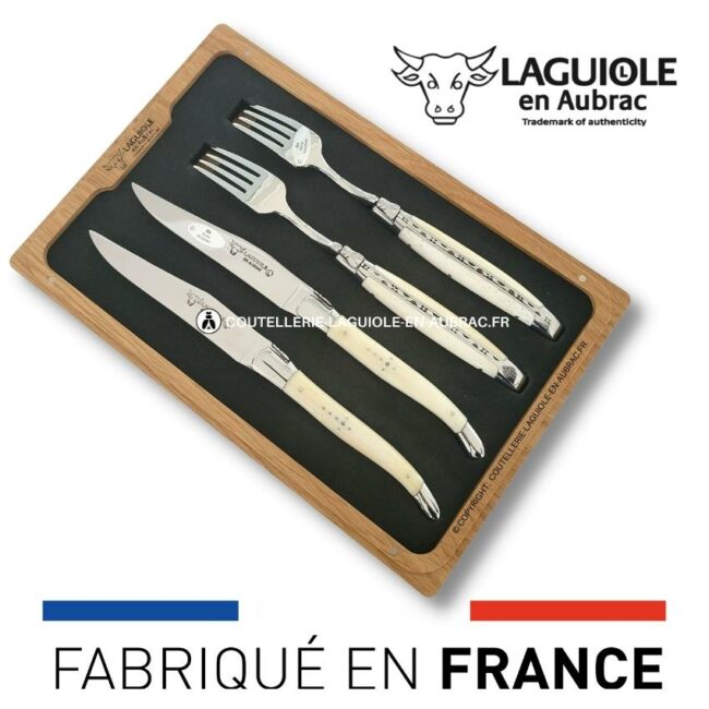 coffret 2 couteaux + 2 fourchettes laguiole os de boeuf
