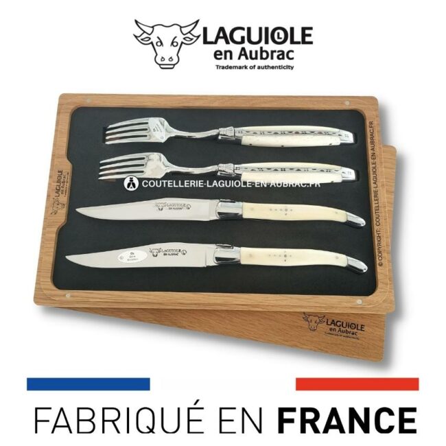 coffret 2 couteaux + 2 fourchettes laguiole os de boeuf
