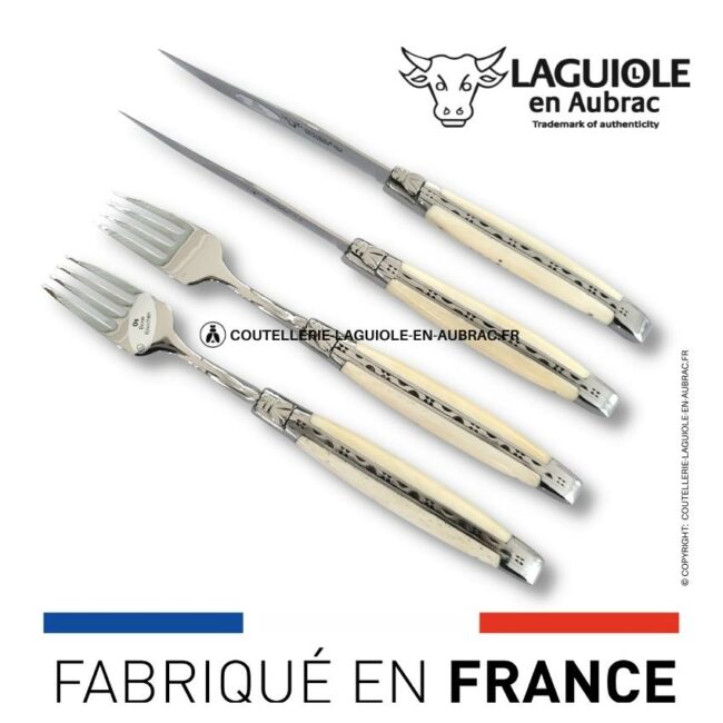 coffret 2 couteaux + 2 fourchettes laguiole os de boeuf