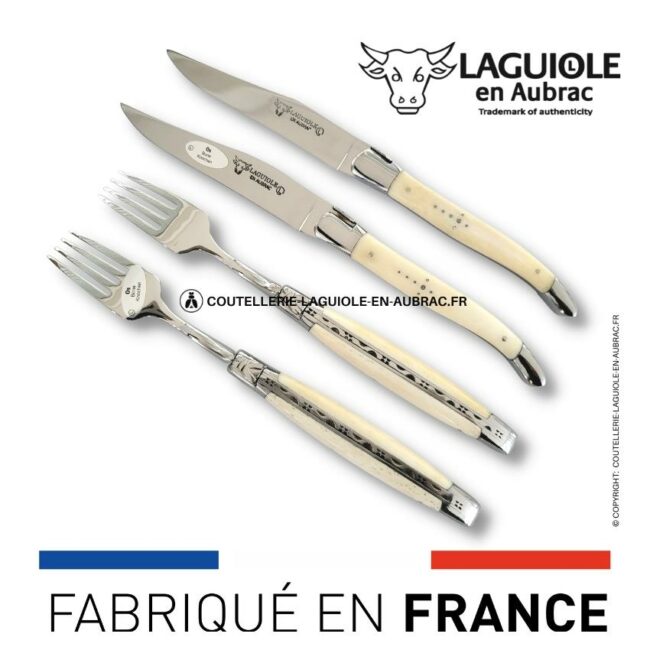 coffret 2 couteaux + 2 fourchettes laguiole os de boeuf