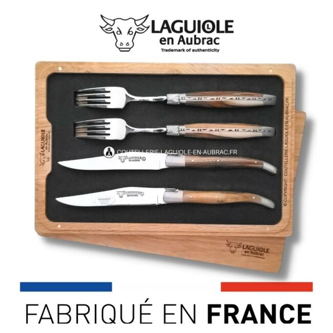 coffret 2 couteaux + 2 fourchettes laguiole pistachier