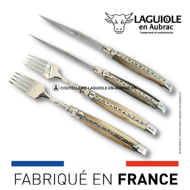 coffret 2 couteaux + 2 fourchettes laguiole pointe de corne