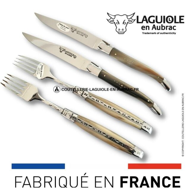 coffret 2 couteaux + 2 fourchettes laguiole pointe de corne