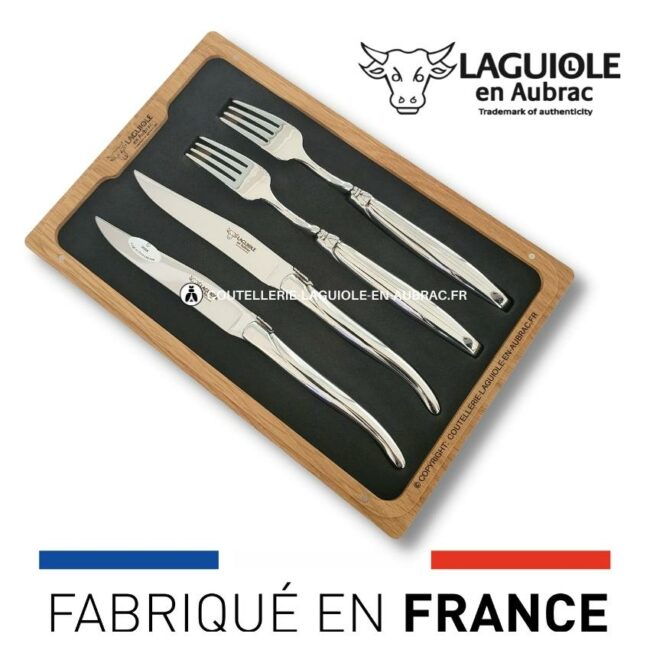 coffret 2 couteaux + 2 fourchettes laguiole tout inox brillant