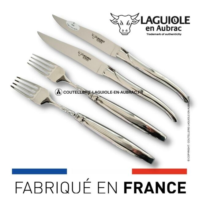 coffret 2 couteaux + 2 fourchettes laguiole tout inox brillant