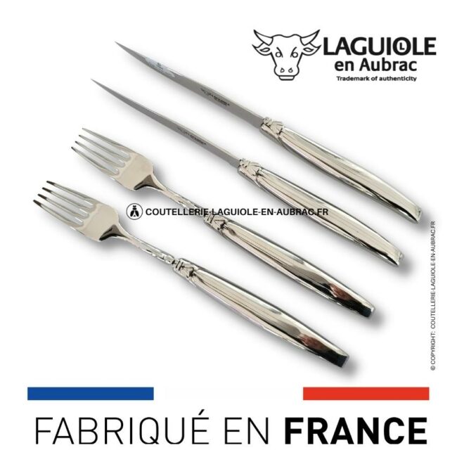 coffret 2 couteaux + 2 fourchettes laguiole tout inox brillant
