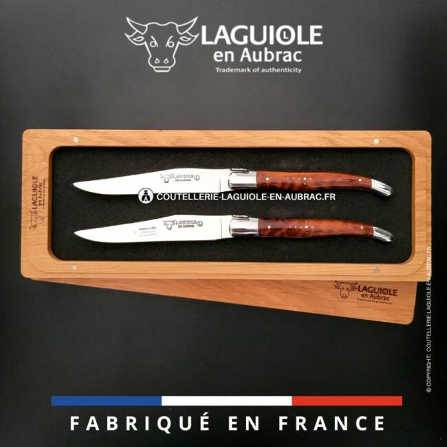 set de 2 couteaux de table laguiole en amourette