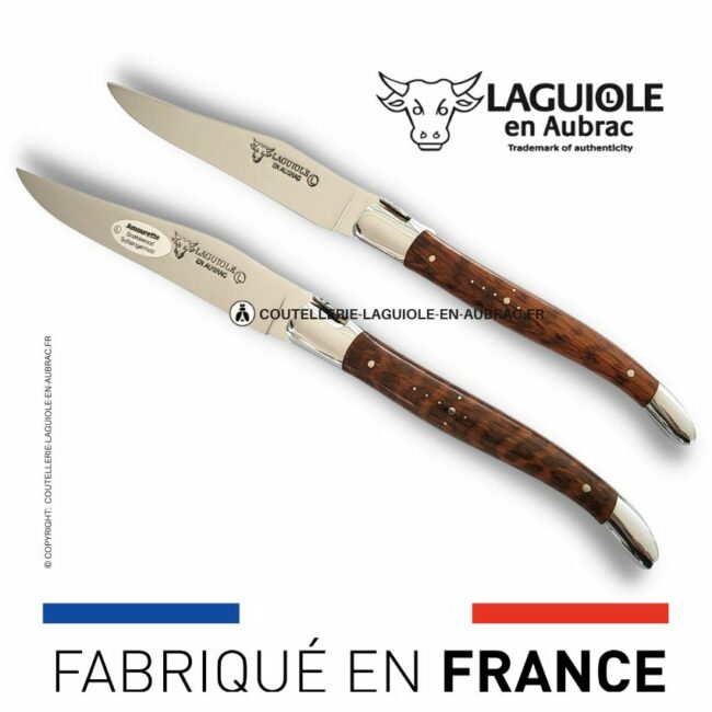 set de 2 couteaux de table laguiole en amourette
