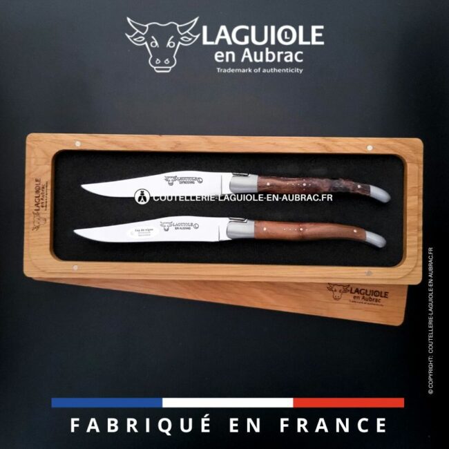 set de 2 couteaux de table laguiole en cep de vigne