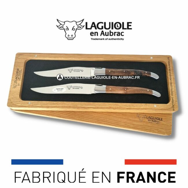 set de 2 couteaux de table laguiole en cep de vigne