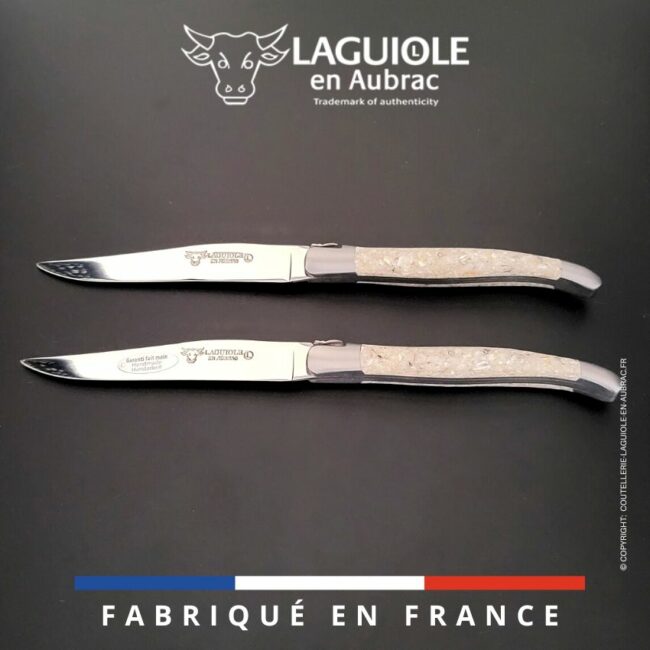 set de 2 couteaux de table laguiole en coquilles d'huitres