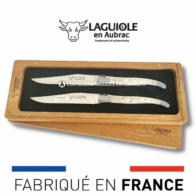set de 2 couteaux de table laguiole en coquilles d'huitres