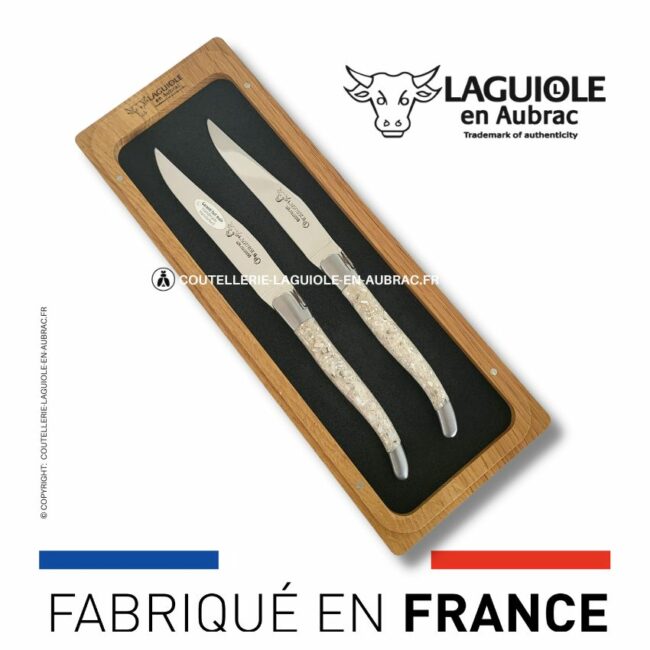 set de 2 couteaux de table laguiole en coquilles d'huitres