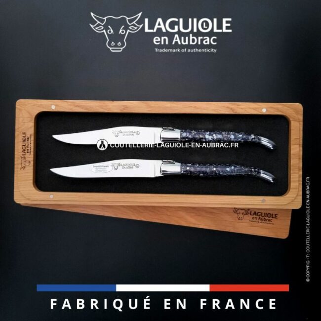 set de 2 couteaux de table laguiole en coquilles de moules
