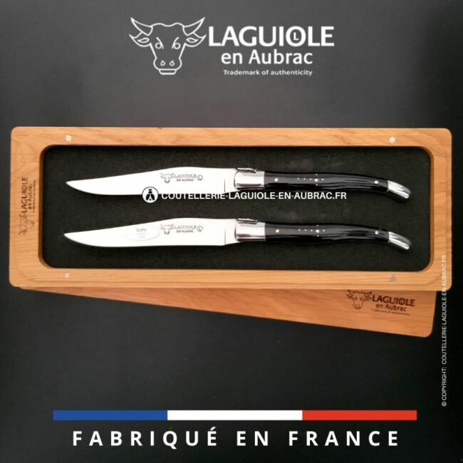 set de 2 couteaux de table laguiole en corne de buffle