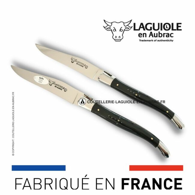 set de 2 couteaux de table laguiole en corne de buffle
