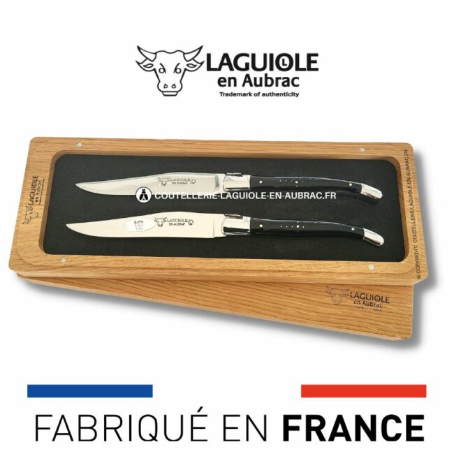 set de 2 couteaux de table laguiole en corne de buffle