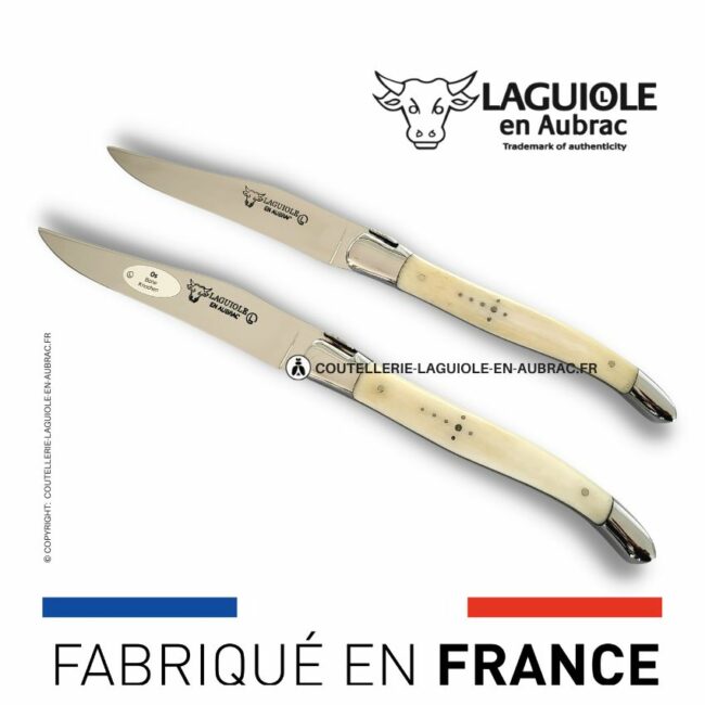 set de 2 couteaux de table laguiole en os de boeuf