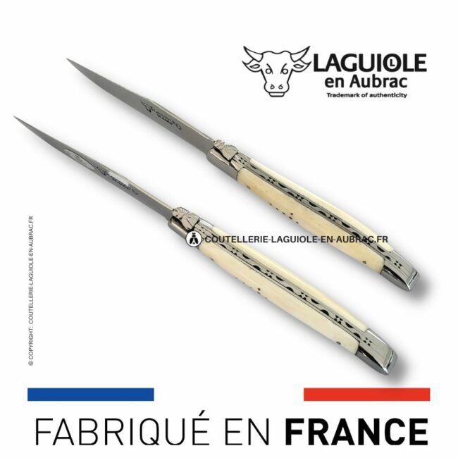 set de 2 couteaux de table laguiole en os de boeuf