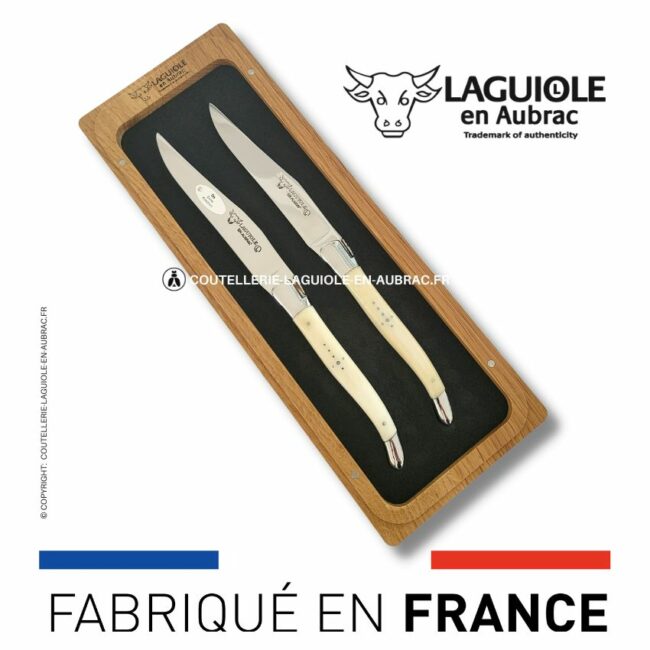 set de 2 couteaux de table laguiole en os de boeuf