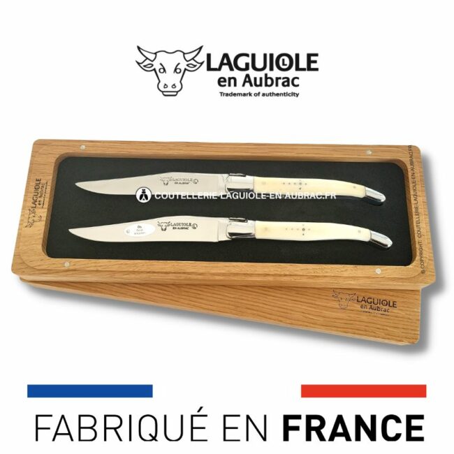 set de 2 couteaux de table laguiole en os de boeuf
