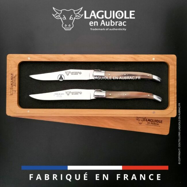 set de 2 couteaux de table laguiole en pointe de corne