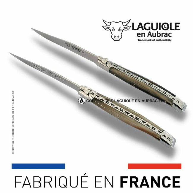 set de 2 couteaux de table laguiole en pointe de corne