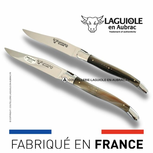 set de 2 couteaux de table laguiole en pointe de corne