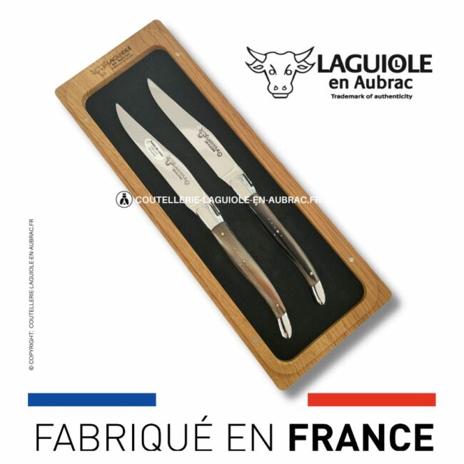 set de 2 couteaux de table laguiole en pointe de corne