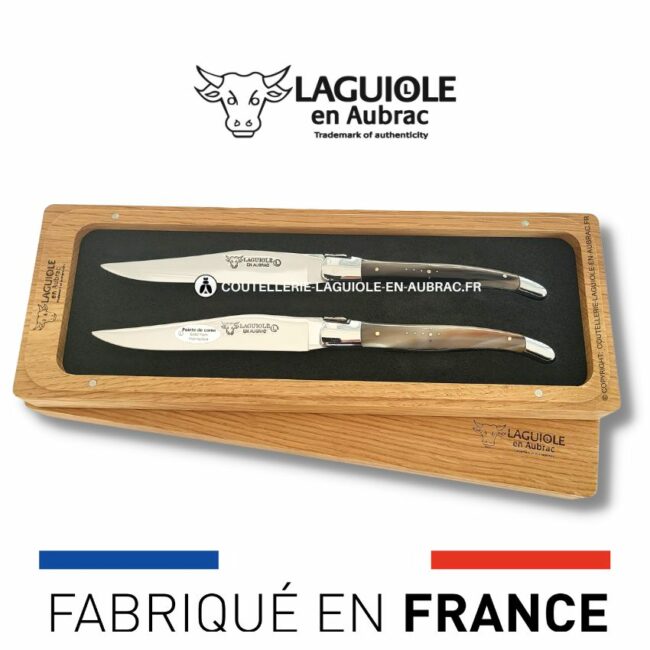 set de 2 couteaux de table laguiole en pointe de corne