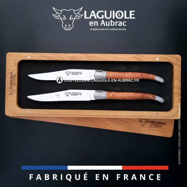 set de 2 couteaux de table laguiole en thuya