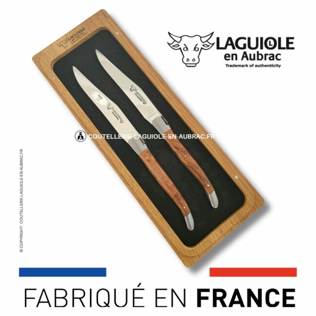 set de 2 couteaux de table laguiole en thuya