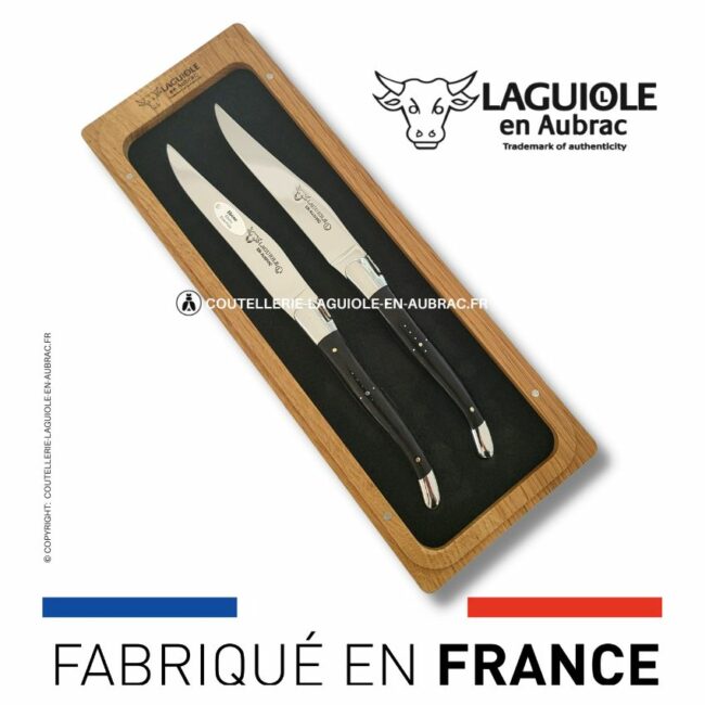 set de 2 couteaux de table laguiole en ebène