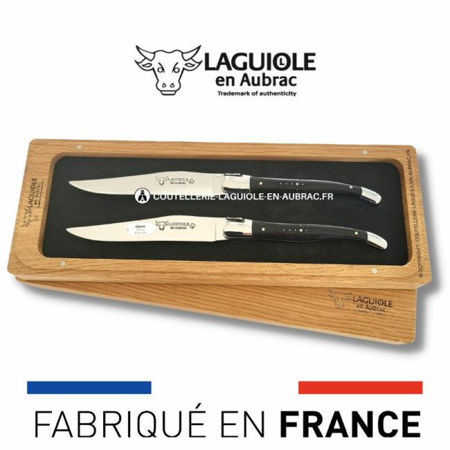 set de 2 couteaux de table laguiole en ebène