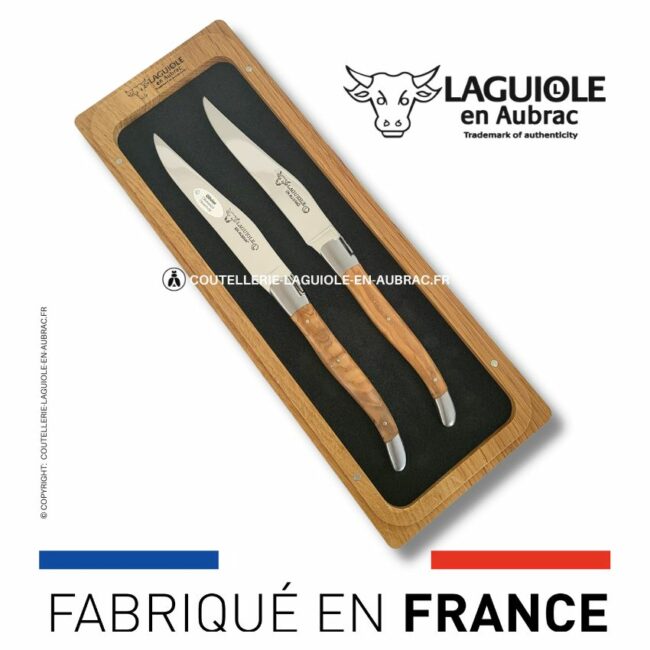 set de 2 couteaux de table laguiole en olivier