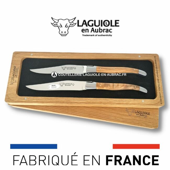 set de 2 couteaux de table laguiole en olivier