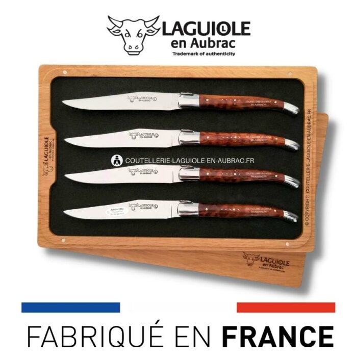 coffret de 4 couteaux de table laguiole en amourette