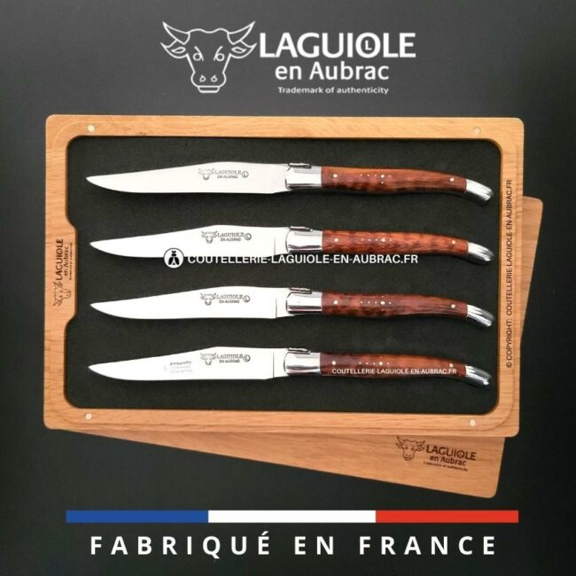 coffret de 4 couteaux de table laguiole en amourette