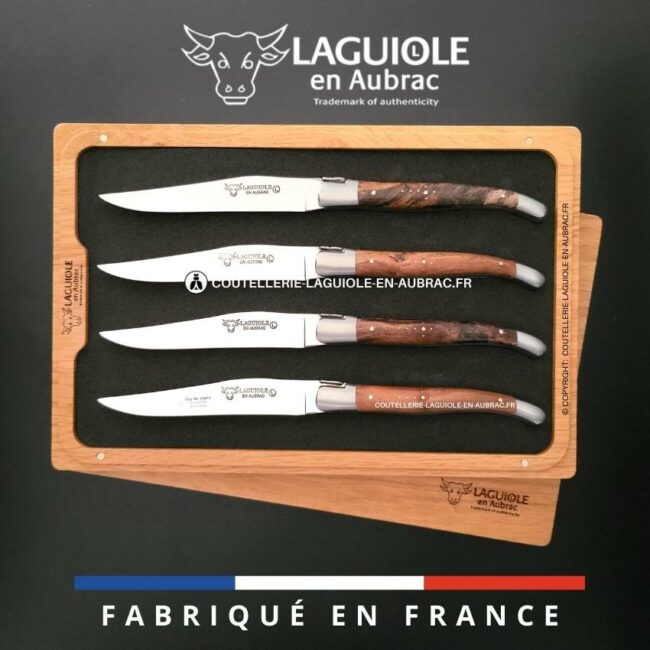 coffret de 4 couteaux de table laguiole en cep de vigne