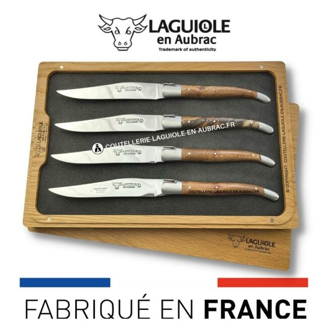 coffret de 4 couteaux de table laguiole en cep de vigne