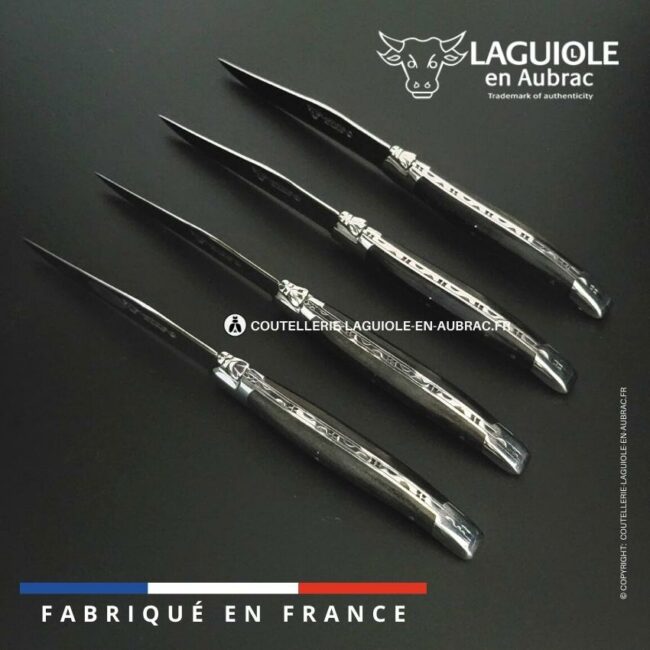 coffret de 4 couteaux de table laguiole en ebène