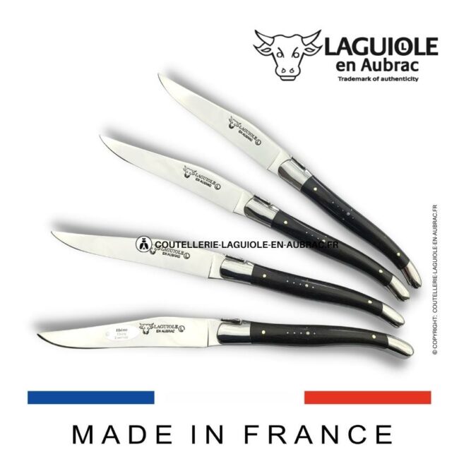 coffret de 4 couteaux de table laguiole en ebène