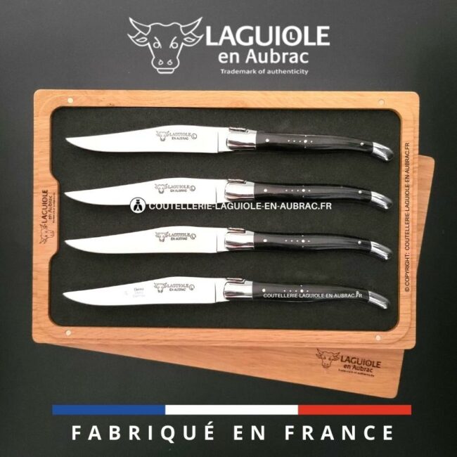 coffret de 4 couteaux de table laguiole en ebène