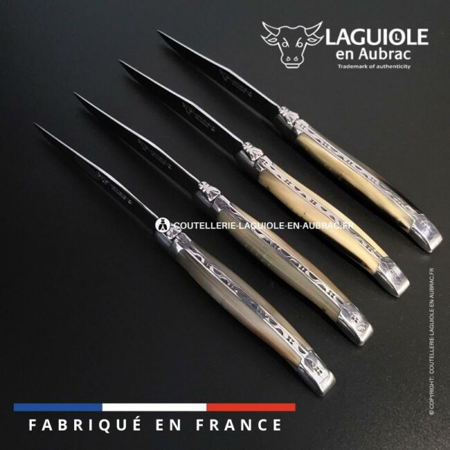 coffret de 4 couteaux de table laguiole en pointe de corne