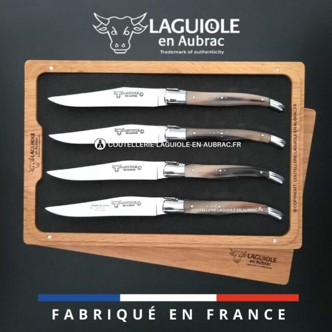 coffret de 4 couteaux de table laguiole en pointe de corne